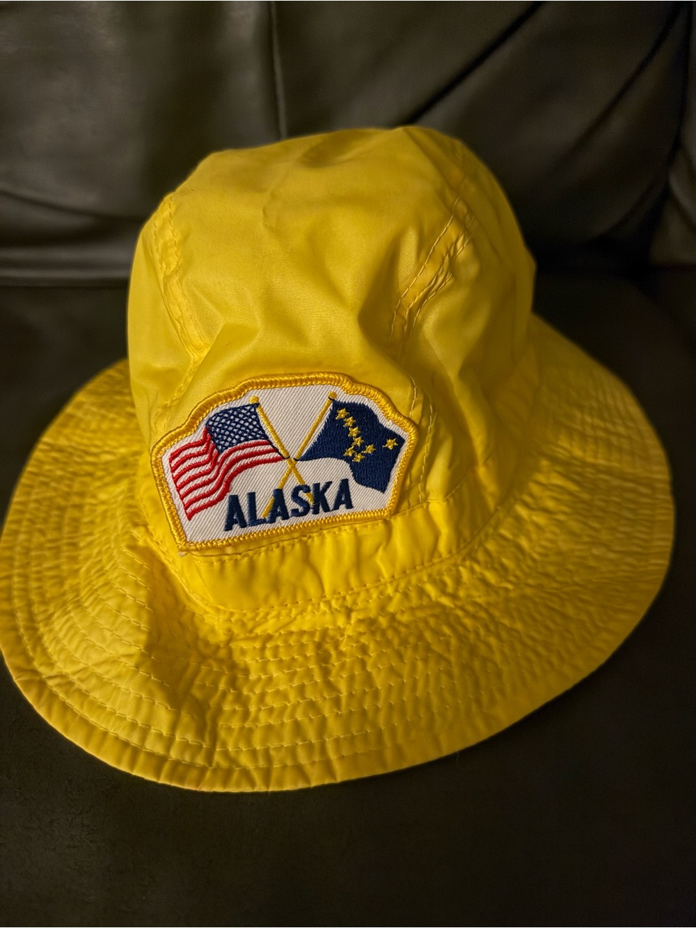 USA state patch rare collectible cap Alaska Embroidered Yellow Kids Bucket Hat